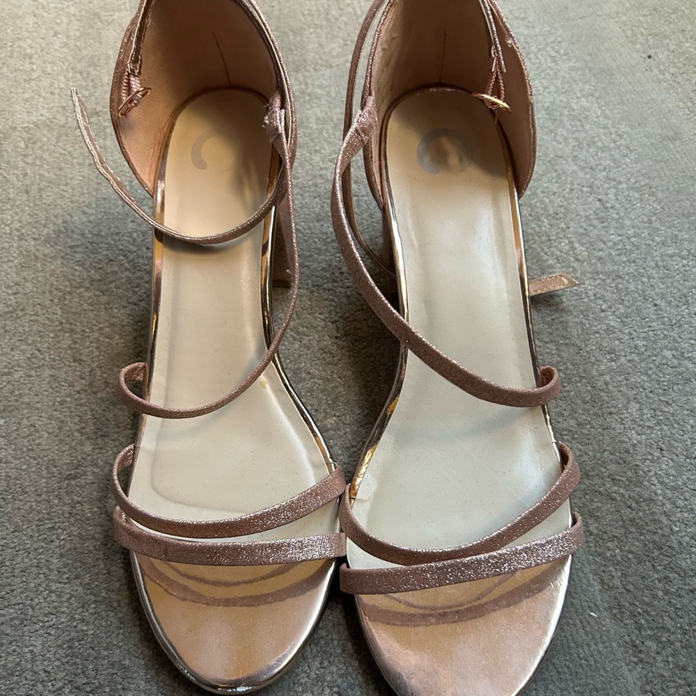 Journee Bella Rose Gold Glitter Block Heel Sandals